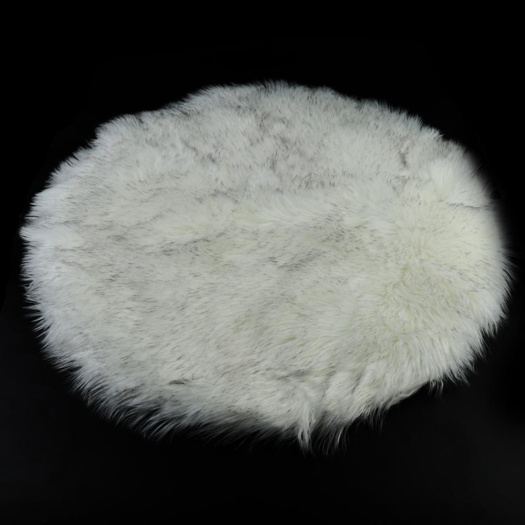 Max Round Fake Wool Shaggy Rug Carpet Floor Mat for Home Decor White Black Tip - Aladdin Shoppers