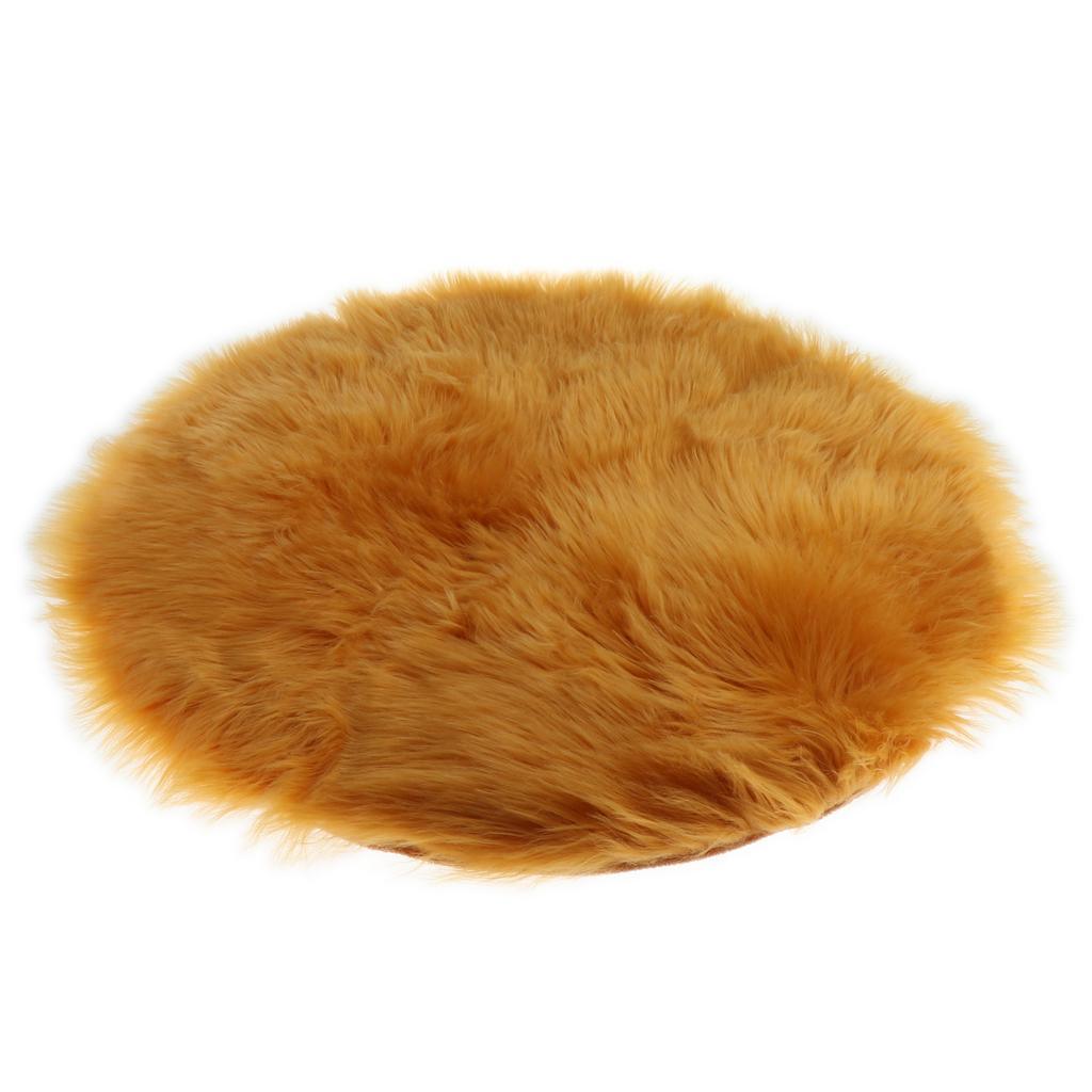 Max Round Fake Wool Shaggy Rug Carpet Floor Mat for Home Decor Yellow Camel - Aladdin Shoppers