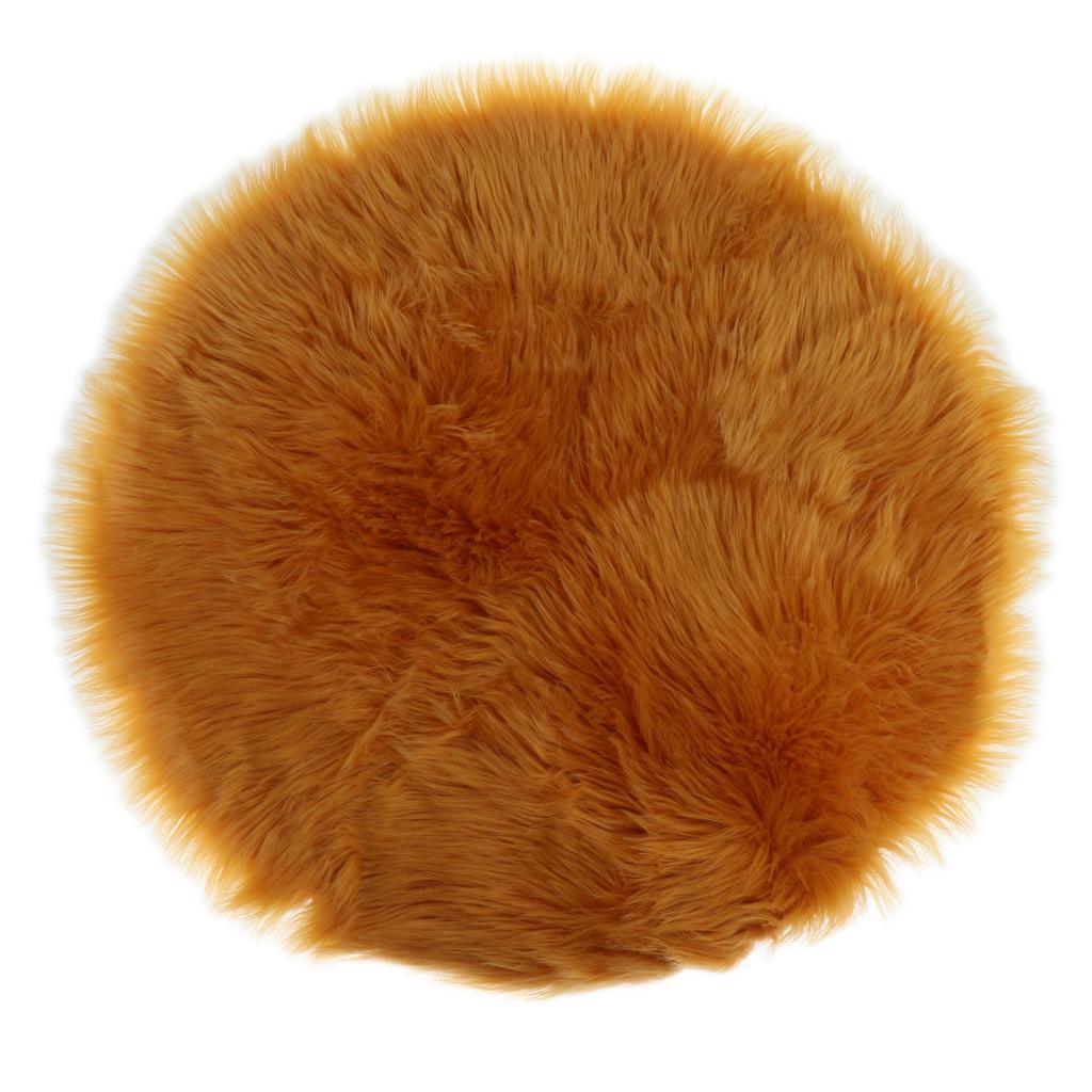 Max Round Fake Wool Shaggy Rug Carpet Floor Mat for Home Decor Yellow Camel - Aladdin Shoppers
