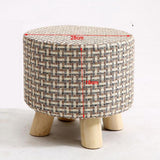 Max Round Linen Fabric Footstool Cover Wooden Stool Slipcover Grid 28x18cm - Aladdin Shoppers