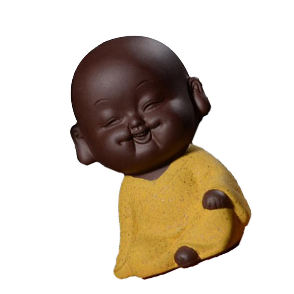 Max Small Mini Buddha Statue Monk Figurine Tea pet Decorative Ornaments Yellow - Aladdin Shoppers