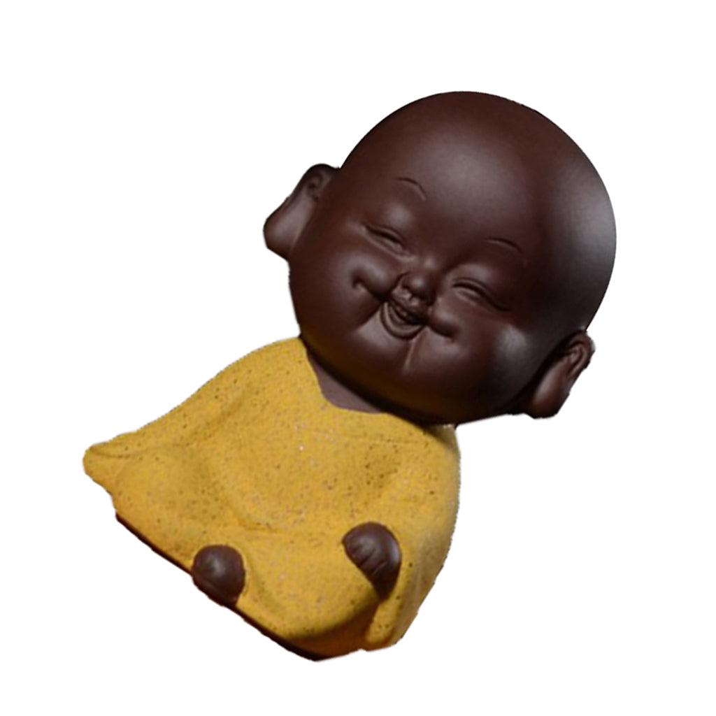Max Small Mini Buddha Statue Monk Figurine Tea pet Decorative Ornaments Yellow - Aladdin Shoppers