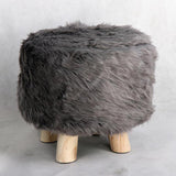 Max Soft Furry Round Footstool Cover Little Stool Chair Deep Grey - 33cm - Aladdin Shoppers