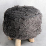 Max Soft Furry Round Footstool Cover Little Stool Chair Deep Grey - 33cm - Aladdin Shoppers