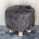 Max Soft Furry Round Footstool Cover Little Stool Chair Deep Grey - 33cm - Aladdin Shoppers