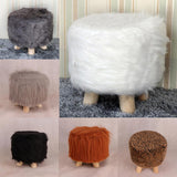 Max Soft Furry Round Footstool Cover Little Stool Chair White - 40cm - Aladdin Shoppers