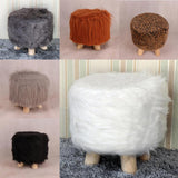 Max Soft Furry Round Footstool Cover Little Stool Chair White - 40cm - Aladdin Shoppers