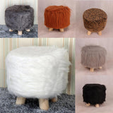 Max Soft Furry Round Footstool Cover Little Stool Chair White - 40cm - Aladdin Shoppers