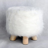 Max Soft Furry Round Footstool Cover Little Stool Chair White - 40cm - Aladdin Shoppers