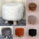 Max Soft Furry Round Footstool Cover Little Stool Chair White - 40cm - Aladdin Shoppers