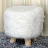 Max Soft Furry Round Footstool Cover Little Stool Chair White - 40cm - Aladdin Shoppers