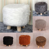 Max Soft Furry Round Footstool Cover Little Stool Chair White - 40cm - Aladdin Shoppers