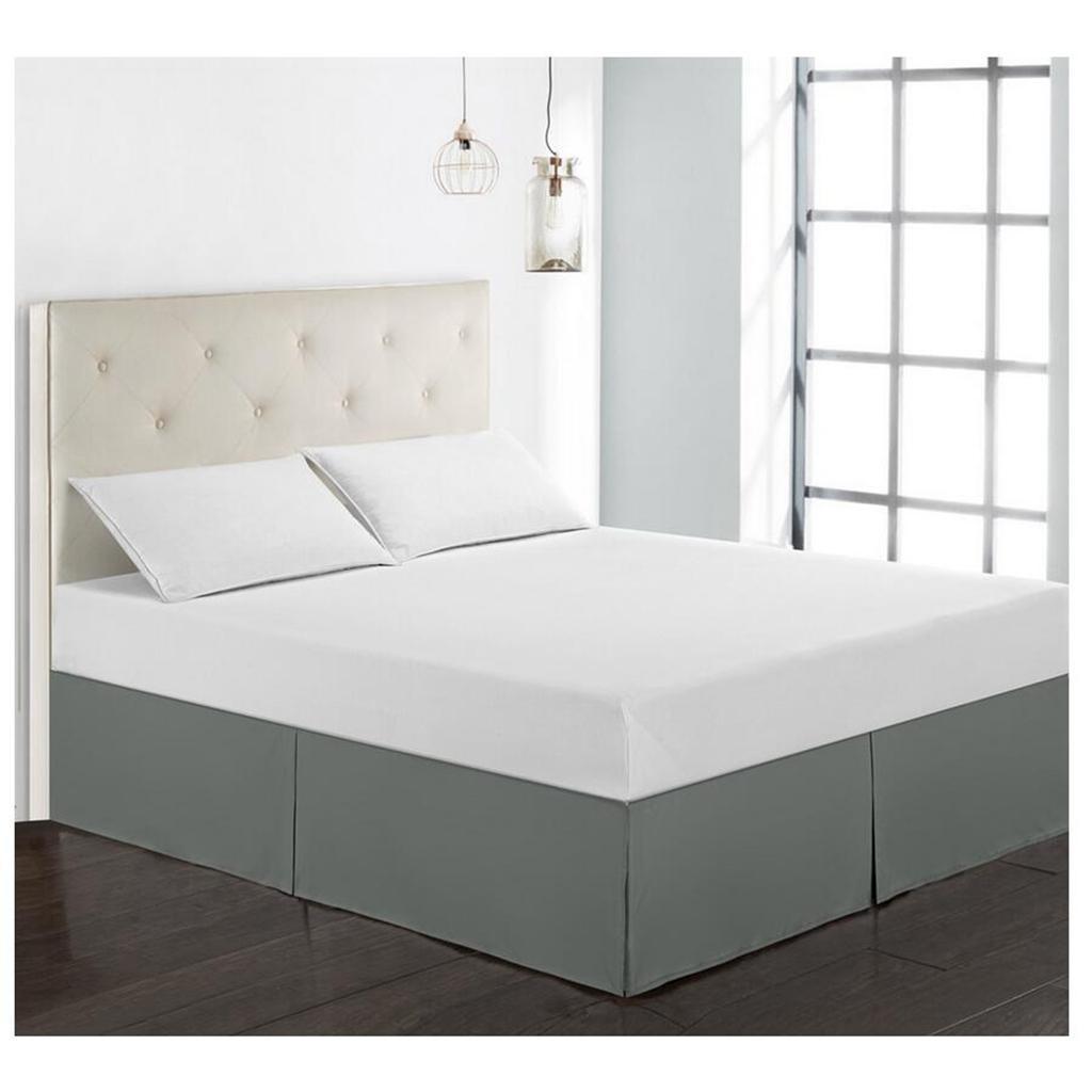 Max Solid Color Hotel Pleated Bed Skirt Wrinkle & Fade Resistant Gray _Queen - Aladdin Shoppers