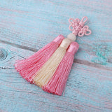 Max Traditional Chinese Knot 3 Row Tassel Pendant Bag Decor Pink + Beige - Aladdin Shoppers