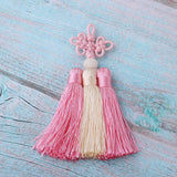 Max Traditional Chinese Knot 3 Row Tassel Pendant Bag Decor Pink + Beige - Aladdin Shoppers