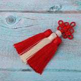Max Traditional Chinese Knot 3 Row Tassel Pendant Bag Decor Red + Beige - Aladdin Shoppers