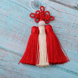 Max Traditional Chinese Knot 3 Row Tassel Pendant Bag Decor Red + Beige - Aladdin Shoppers