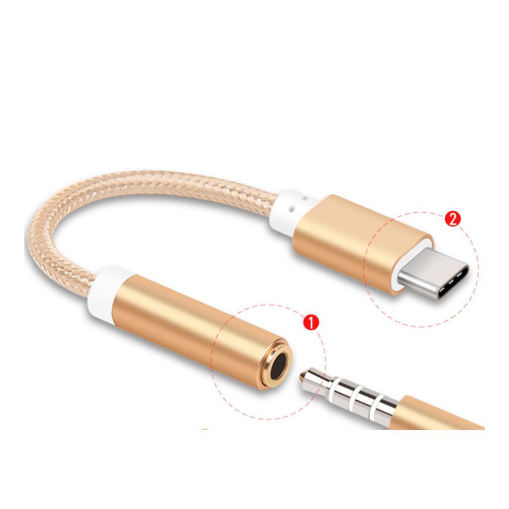 Max USB-C Type C to 3.5 mm Headphone Jack Adapter Earphone Audio Cable Gold - Aladdin Shoppers