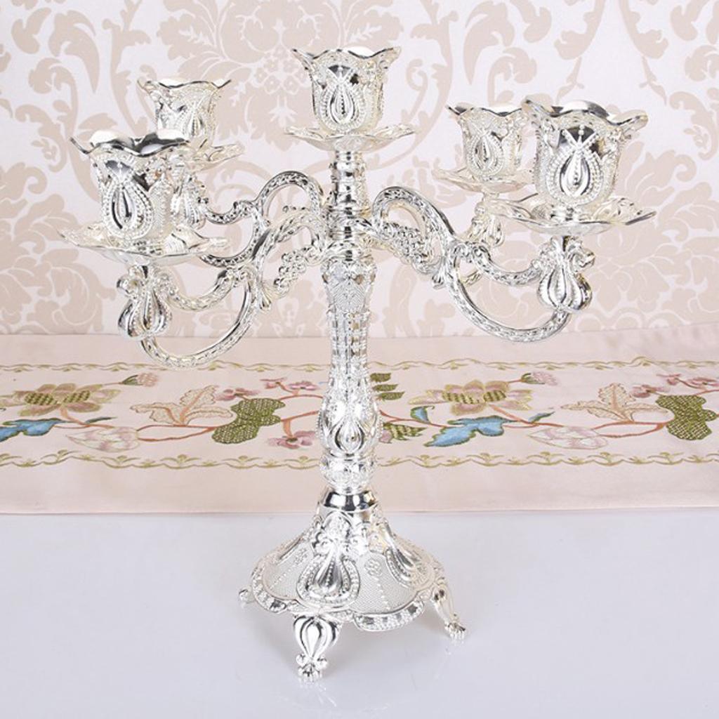 Max Vintage Candle Holder Candlestick CandelabraTop Stand Silver - 5 Head - Aladdin Shoppers