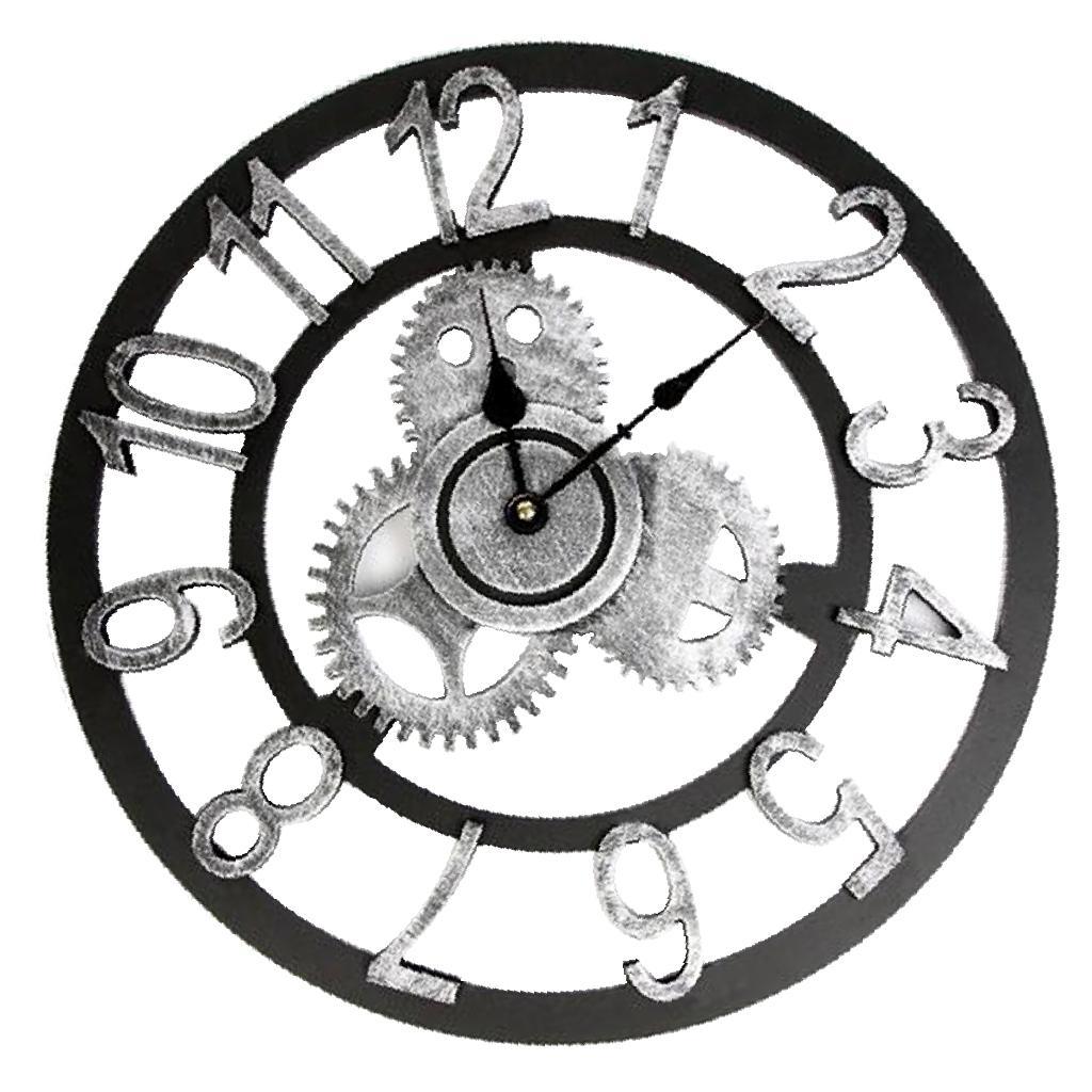 Max Vintage Retro Wooden Wall Clock 12H Display Carved Battery Powered Silver 40cm - Aladdin Shoppers