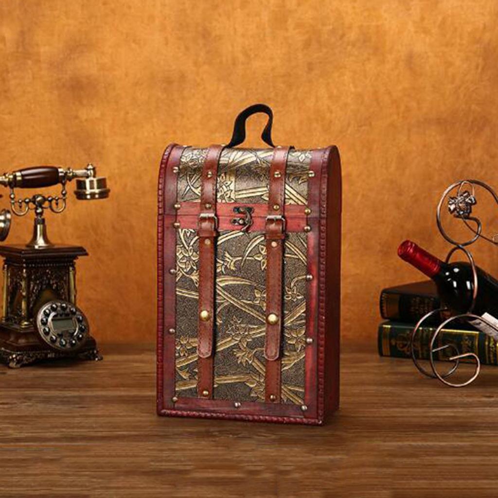 Max Vintage Wooden Wine Box Double Wine Bottle Gifts Antique Finish -2 Bottles - Aladdin Shoppers