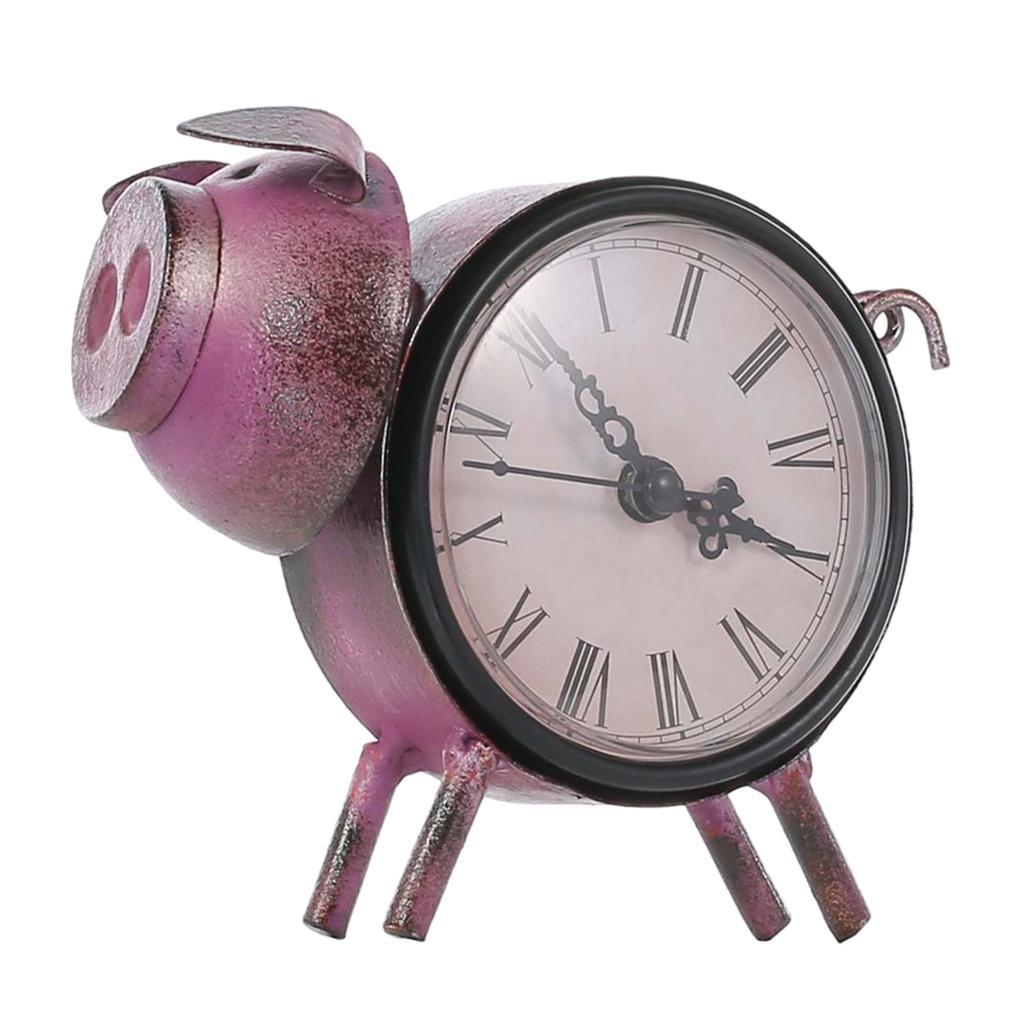 Max Wrought Iron Animal Figurine Clock Retro Decorative Ornament Pig - Aladdin Shoppers