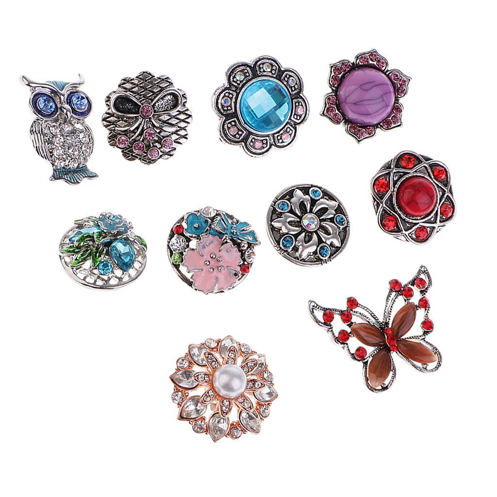 Maxbell 10 Pieces Vintage Design Rhinestone Crystal 18mm Snap Button Alloy Partner Beads Women Charm Bracelet Bangle Earrings Necklaces DIY Jewelry Findings - Aladdin Shoppers