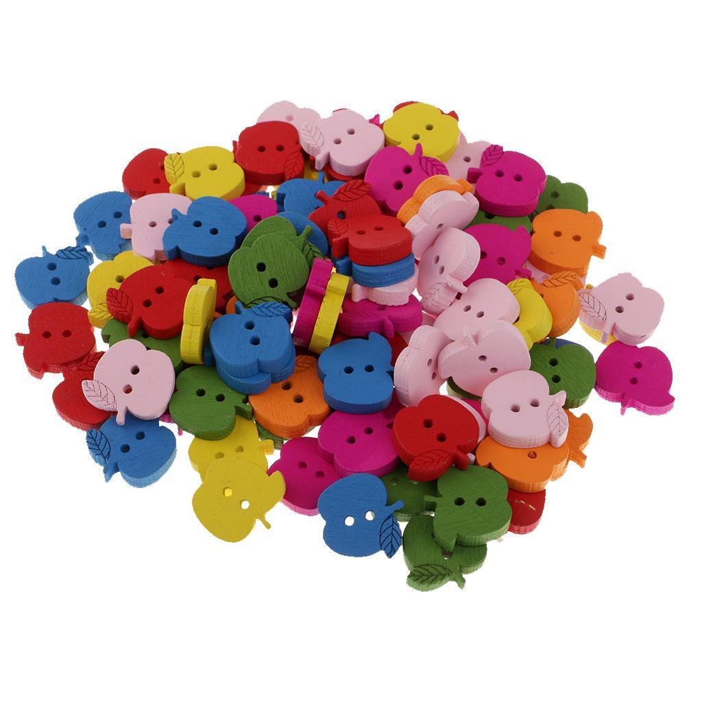 Maxbell 100 Pieces Colorful Apple Shape Wood Cute Buttons for Sewing Scrapbooking Craft 17 x 16 mm - Aladdin Shoppers