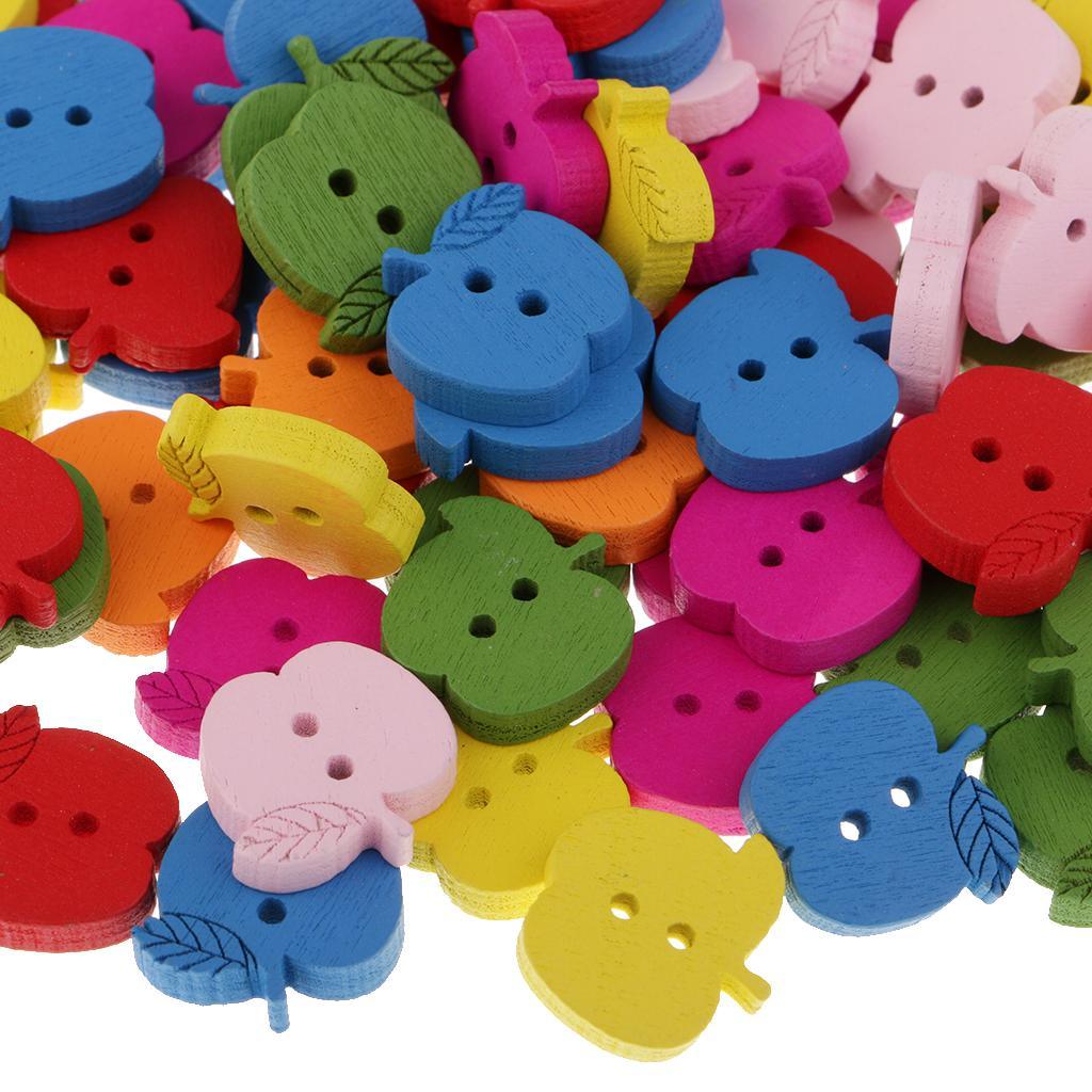 Maxbell 100 Pieces Colorful Apple Shape Wood Cute Buttons for Sewing Scrapbooking Craft 17 x 16 mm - Aladdin Shoppers