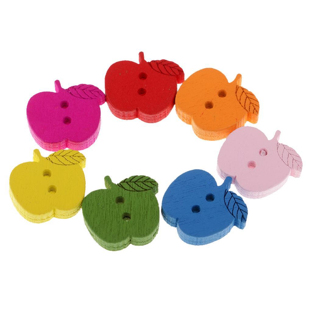 Maxbell 100 Pieces Colorful Apple Shape Wood Cute Buttons for Sewing Scrapbooking Craft 17 x 16 mm - Aladdin Shoppers
