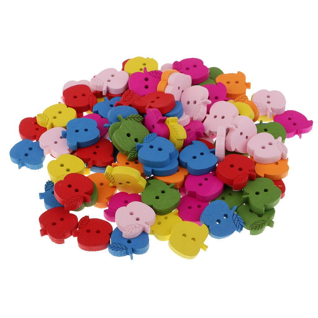 Maxbell 100 Pieces Colorful Apple Shape Wood Cute Buttons for Sewing Scrapbooking Craft 17 x 16 mm - Aladdin Shoppers