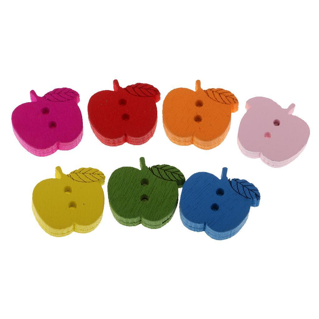 Maxbell 100 Pieces Colorful Apple Shape Wood Cute Buttons for Sewing Scrapbooking Craft 17 x 16 mm - Aladdin Shoppers