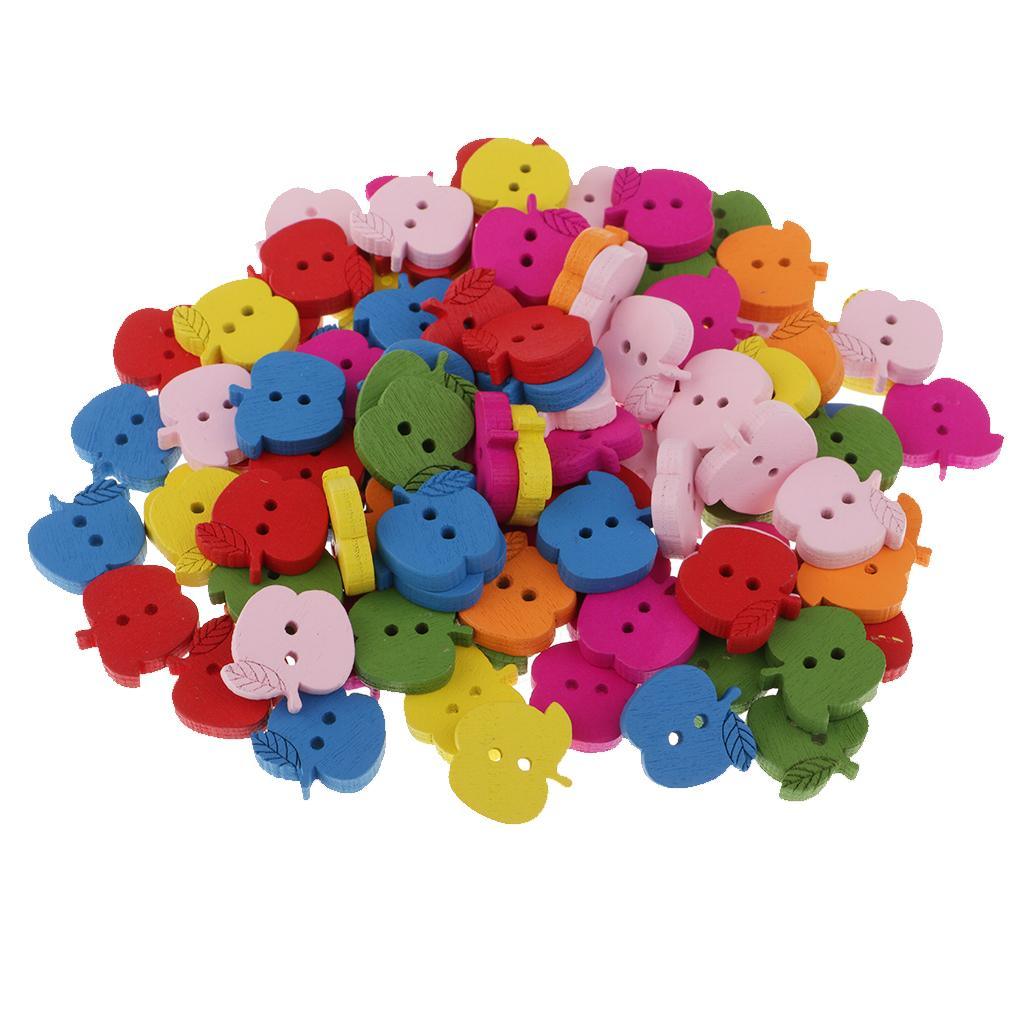 Maxbell 100 Pieces Colorful Apple Shape Wood Cute Buttons for Sewing Scrapbooking Craft 17 x 16 mm - Aladdin Shoppers