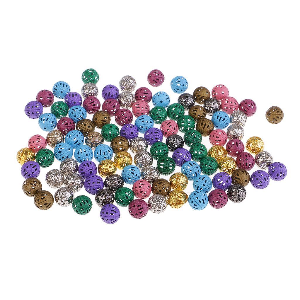 Maxbell 100Pcs Colorful Hollowed Filigree Ball Spacer Beads Jewelry Making Beads Becklace Bracelets Mini Metal Balls 8mm - Aladdin Shoppers