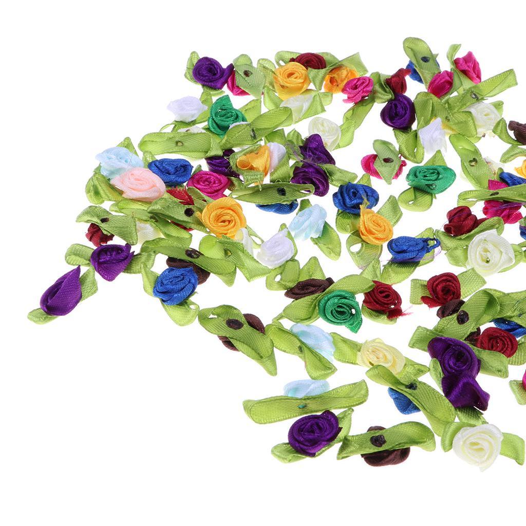 Maxbell 100pcs/Lots Roses Ribbon Flowers Crafts Wedding Party Decor Sewing Scrapbooking Embellishments –Multicolor - Aladdin Shoppers