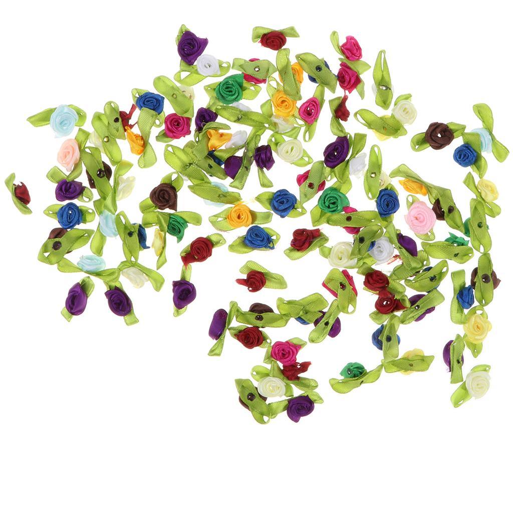 Maxbell 100pcs/Lots Roses Ribbon Flowers Crafts Wedding Party Decor Sewing Scrapbooking Embellishments –Multicolor - Aladdin Shoppers