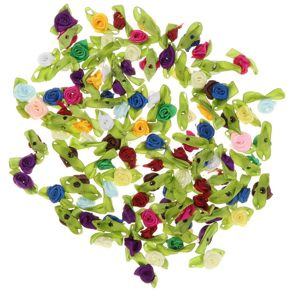 Maxbell 100pcs/Lots Roses Ribbon Flowers Crafts Wedding Party Decor Sewing Scrapbooking Embellishments –Multicolor - Aladdin Shoppers