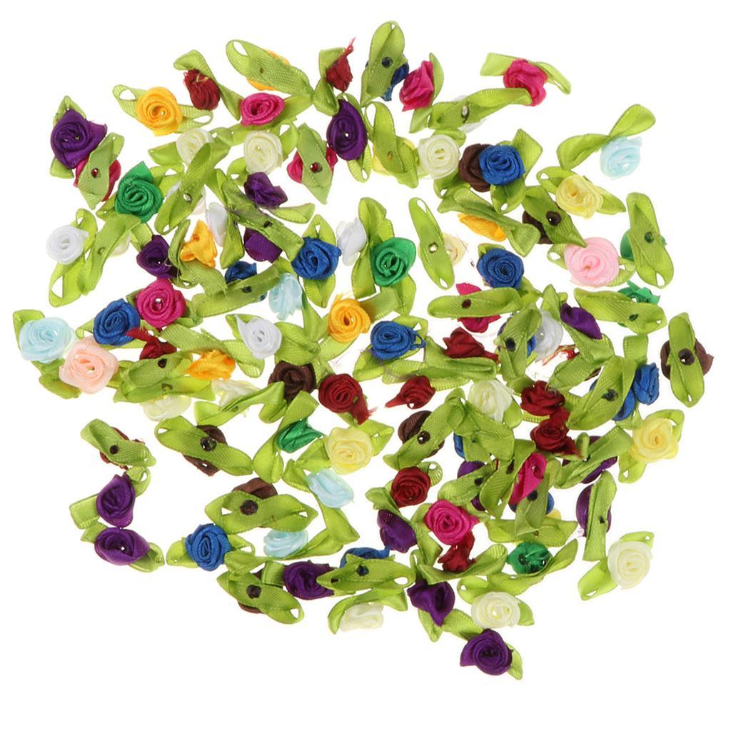 Maxbell 100pcs/Lots Roses Ribbon Flowers Crafts Wedding Party Decor Sewing Scrapbooking Embellishments –Multicolor - Aladdin Shoppers