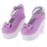 Maxbell 1/3 BJD Sweet Bowknot Shoes Ankle Strap High Heels for Night Lolita Purple - Aladdin Shoppers