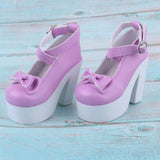 Maxbell 1/3 BJD Sweet Bowknot Shoes Ankle Strap High Heels for Night Lolita Purple - Aladdin Shoppers