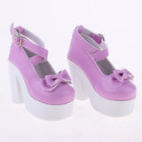 Maxbell 1/3 BJD Sweet Bowknot Shoes Ankle Strap High Heels for Night Lolita Purple - Aladdin Shoppers