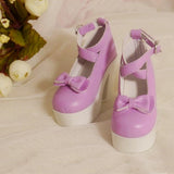 Maxbell 1/3 BJD Sweet Bowknot Shoes Ankle Strap High Heels for Night Lolita Purple - Aladdin Shoppers