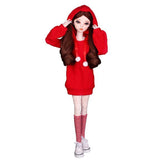 Maxbell 1/3 Cute Long Plush Hoodie Top Sweatshirt for BJD Dolls Casual Clothes Red - Aladdin Shoppers