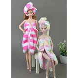 Maxbell 1/6 Girl Doll Plush Bathrobe with Hairband Set Leisure Wear Pajamas Peach - Aladdin Shoppers