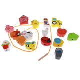 Maxbell 16pcs Wooden Cartoon Beads Threading & Lacing Kids Developmental Toys - Farm - Aladdin Shoppers