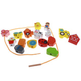 Maxbell 16pcs Wooden Cartoon Beads Threading & Lacing Kids Developmental Toys - Farm - Aladdin Shoppers