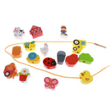 Maxbell 16pcs Wooden Cartoon Beads Threading & Lacing Kids Developmental Toys - Farm - Aladdin Shoppers