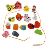 Maxbell 16pcs Wooden Cartoon Beads Threading & Lacing Kids Developmental Toys - Farm - Aladdin Shoppers