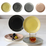 Maxbell 1Pc Round Embossment Pattern Ceramic Tableware Household Dish Plate Yellow - Aladdin Shoppers