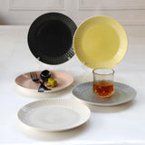 Maxbell 1Pc Round Embossment Pattern Ceramic Tableware Household Dish Plate Yellow - Aladdin Shoppers